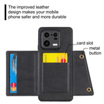 For Xiaomi 13 5G Kickstand Phone Case Dual Button Card Slots Drop-proof PU Leather Coated TPU Case with Built-in Metal Sheet