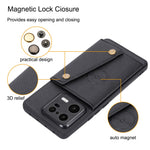 For Xiaomi 13 5G Kickstand Phone Case Dual Button Card Slots Drop-proof PU Leather Coated TPU Case with Built-in Metal Sheet