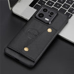 For Xiaomi 13 5G Kickstand Phone Case Dual Button Card Slots Drop-proof PU Leather Coated TPU Case with Built-in Metal Sheet