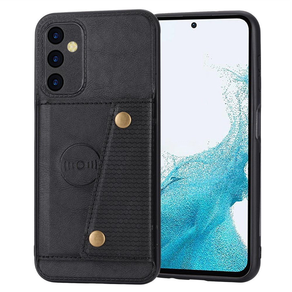 Samsung Galaxy A54 5G-mobilcover med to knapper og kortlommer, stativ samt stødsikkert TPU-cover med PU-læder og indbygget metalplade