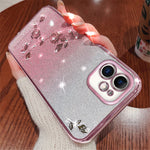 KADEM Gradient Glitter Powder TPU Cover til iPhone 12 6.1 tommer, Rhinsten Dekoreret Blomstermønster Anti-fald Beskyttelsescover