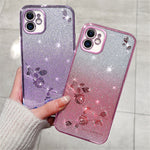 KADEM Gradient Glitter Powder TPU Cover til iPhone 12 6.1 tommer, Rhinsten Dekoreret Blomstermønster Anti-fald Beskyttelsescover