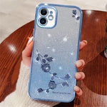 KADEM Gradient Glitter Powder TPU Cover til iPhone 12 6.1 tommer, Rhinsten Dekoreret Blomstermønster Anti-fald Beskyttelsescover