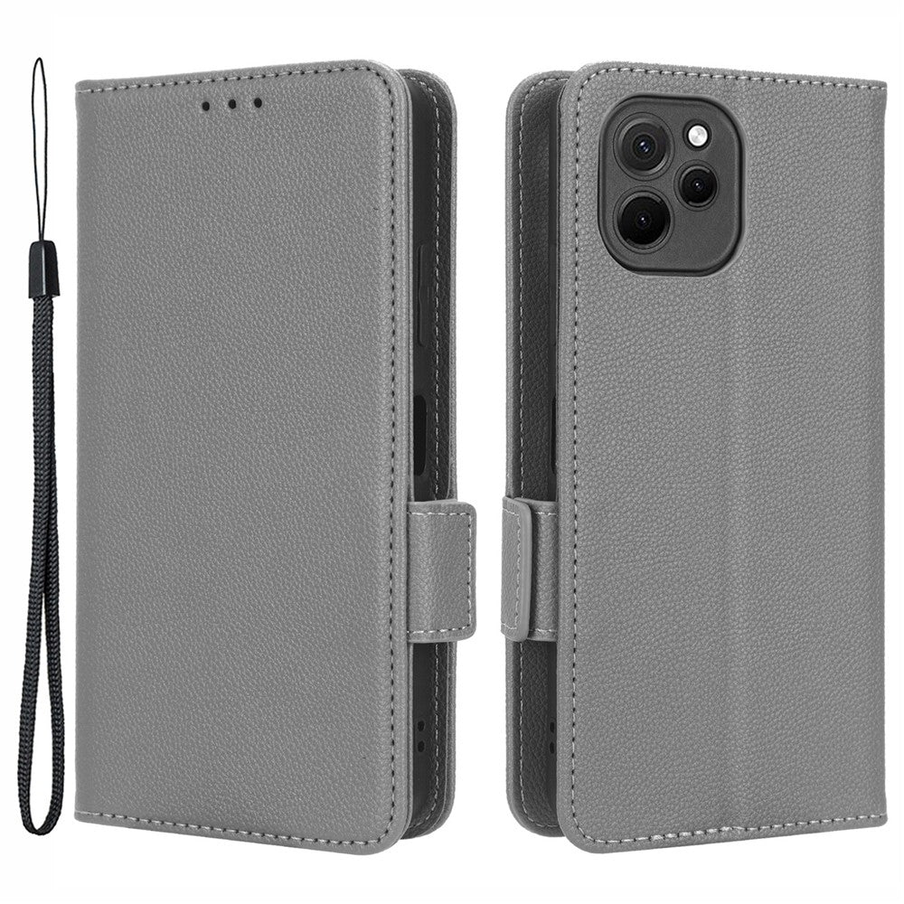 PU-läderfodral för smartphone till Huawei nova y61 4G / enjoy 50z 4G, dubbelt magnetiskt spänne, litchitexturerat fällbart plånboksfodral, reptåligt mobilfodral