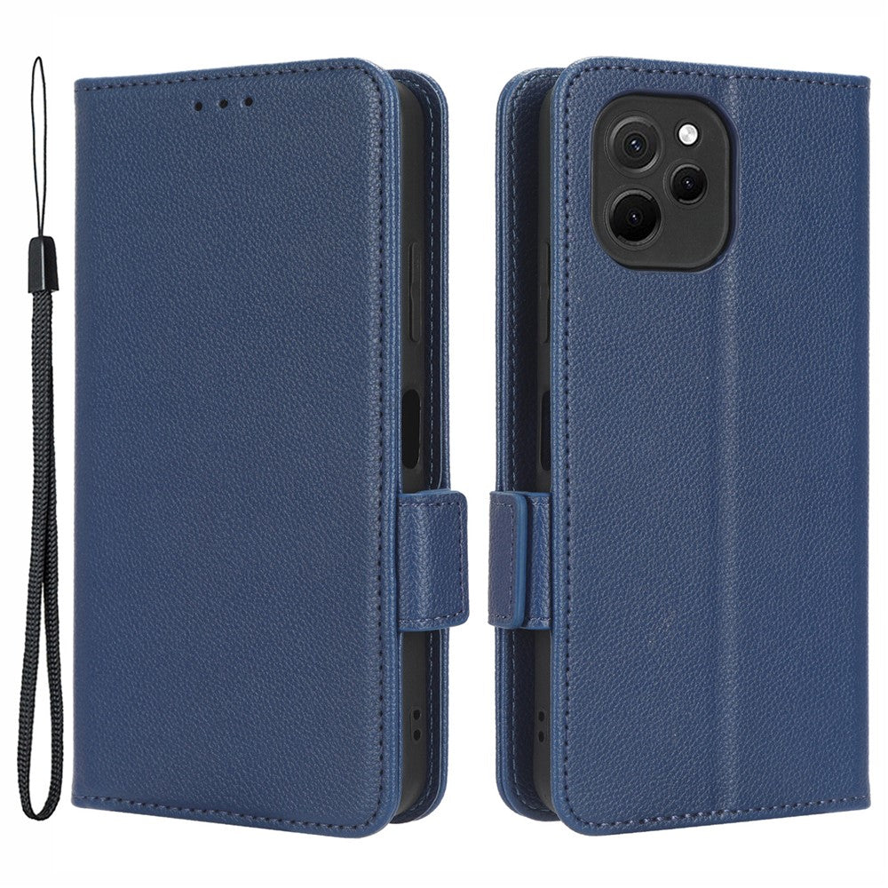 PU-läderfodral för smartphone till Huawei nova y61 4G / enjoy 50z 4G, dubbelt magnetiskt spänne, litchitexturerat fällbart plånboksfodral, reptåligt mobilfodral