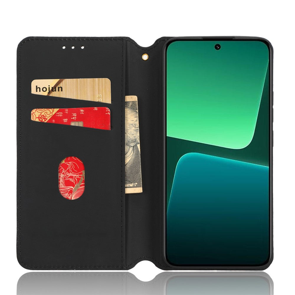 Magnetic Auto Closing Phone Case For Xiaomi 13 5G, Rhombus Pattern Imprinted PU Leather Wallet Stand Cell Phone Cover