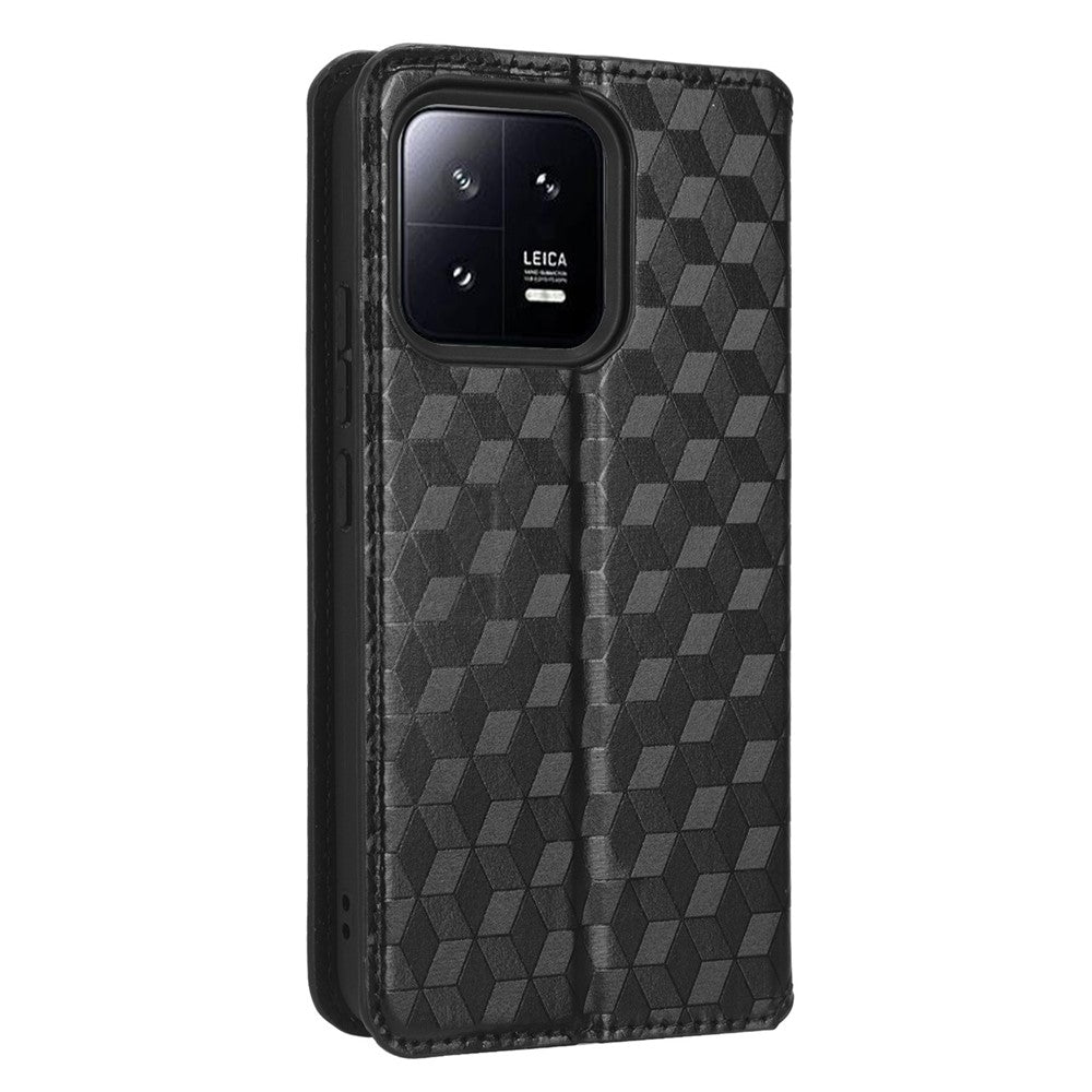 Magnetic Auto Closing Phone Case For Xiaomi 13 5G, Rhombus Pattern Imprinted PU Leather Wallet Stand Cell Phone Cover