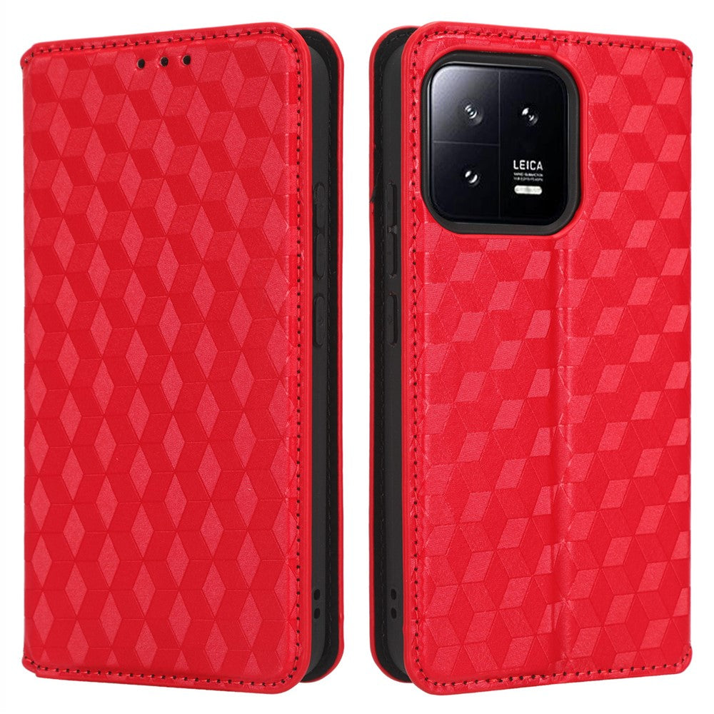 Magnetic Auto Closing Phone Case For Xiaomi 13 5G, Rhombus Pattern Imprinted PU Leather Wallet Stand Cell Phone Cover