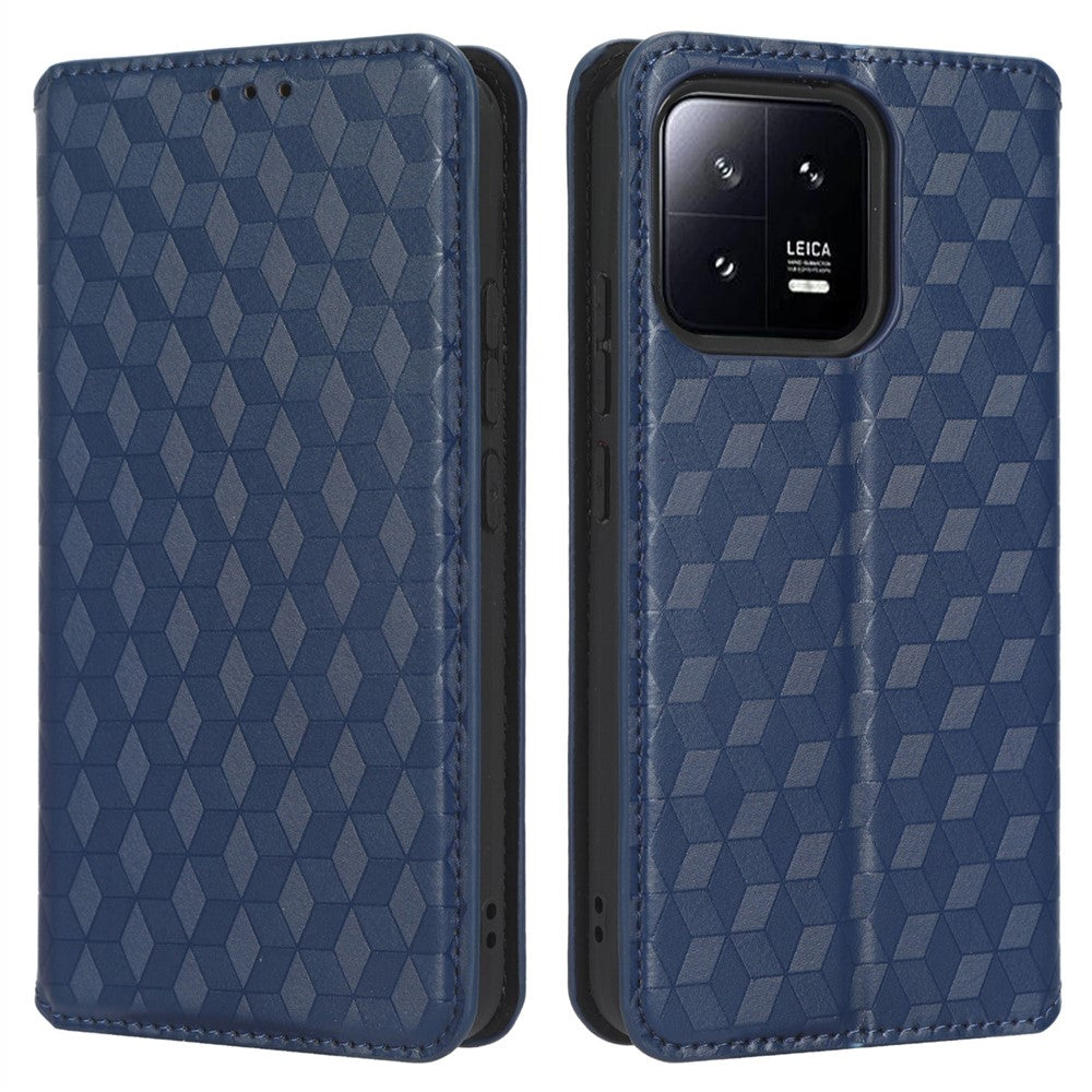 Magnetic Auto Closing Phone Case For Xiaomi 13 5G, Rhombus Pattern Imprinted PU Leather Wallet Stand Cell Phone Cover