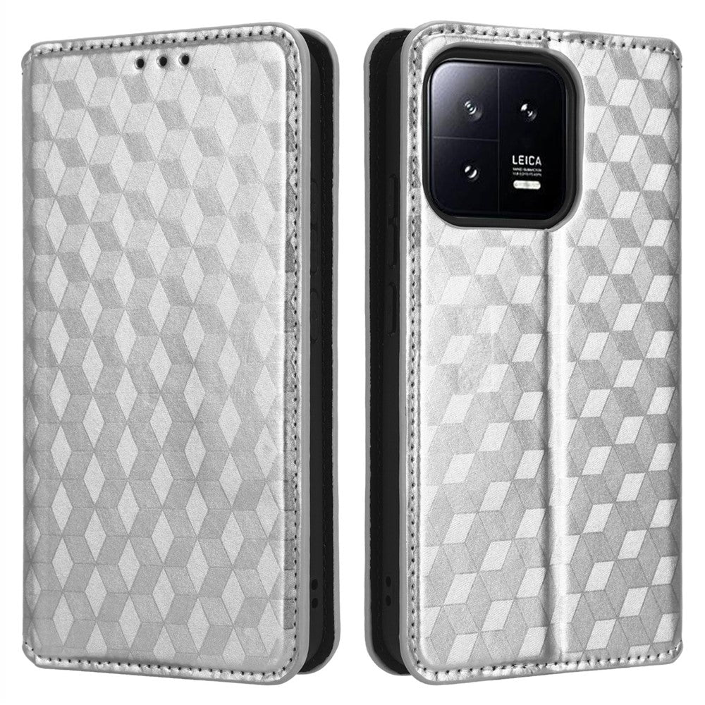 Magnetic Auto Closing Phone Case For Xiaomi 13 5G, Rhombus Pattern Imprinted PU Leather Wallet Stand Cell Phone Cover