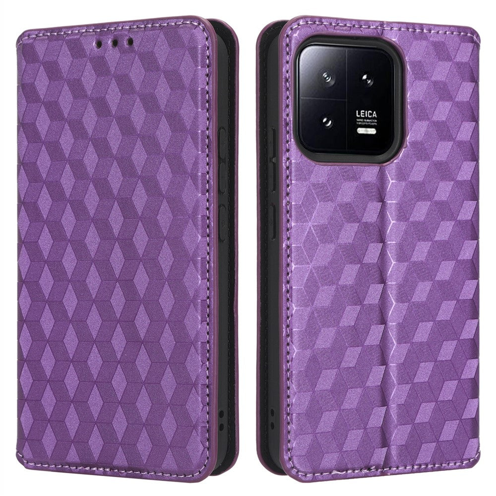 Magnetic Auto Closing Phone Case For Xiaomi 13 5G, Rhombus Pattern Imprinted PU Leather Wallet Stand Cell Phone Cover