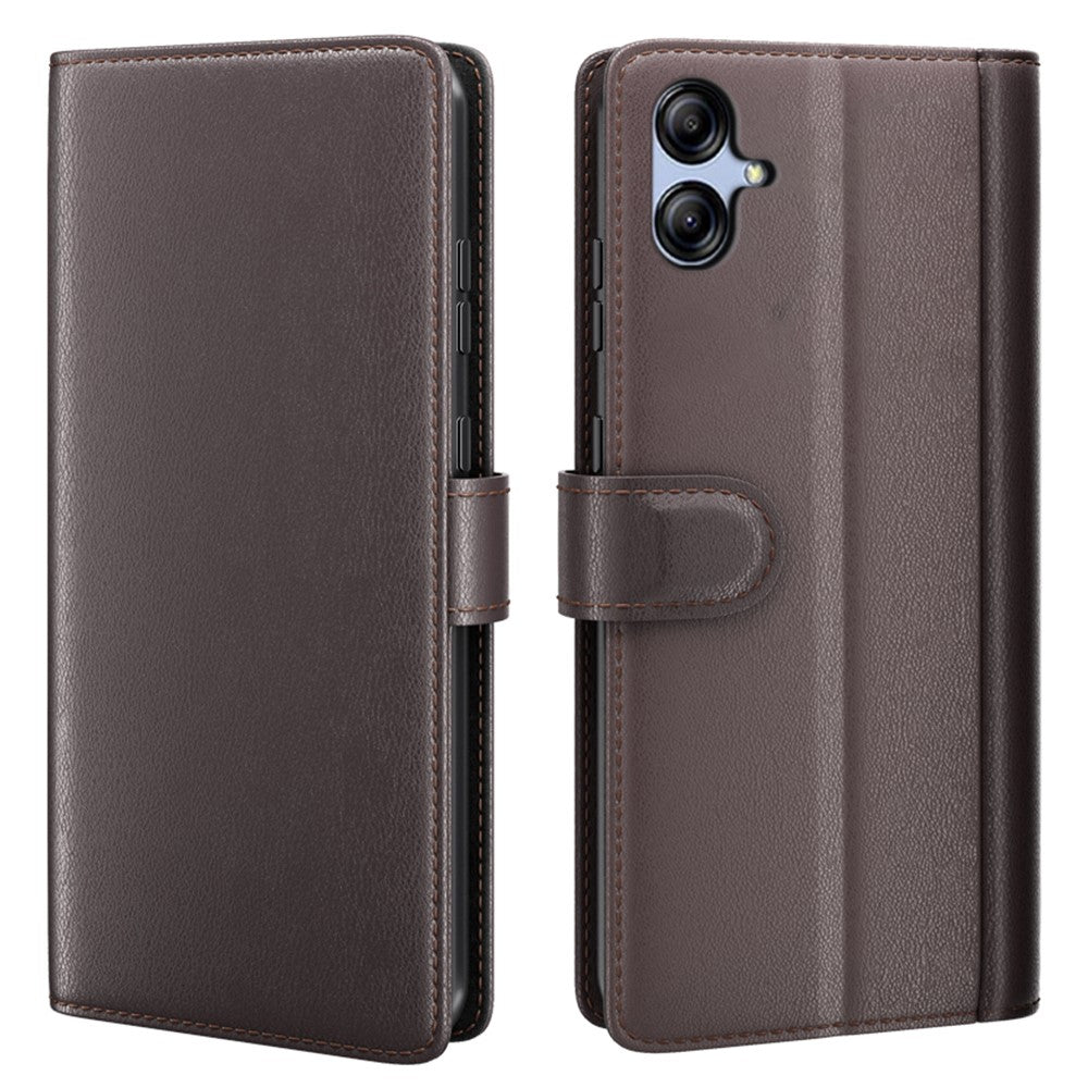 Til Samsung Galaxy A04e 4G / F04 4G / M04 4G etui ægte splittet læder telefoncover med kortholder og stativfunktion