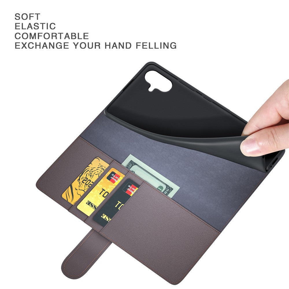 Til Samsung Galaxy A04e 4G / F04 4G / M04 4G etui ægte splittet læder telefoncover med kortholder og stativfunktion
