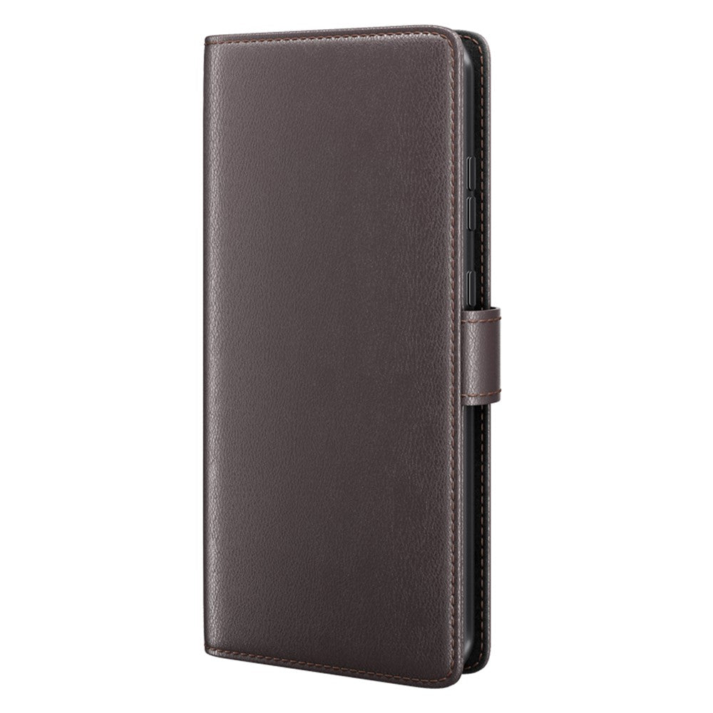 Til Samsung Galaxy A04e 4G / F04 4G / M04 4G etui ægte splittet læder telefoncover med kortholder og stativfunktion