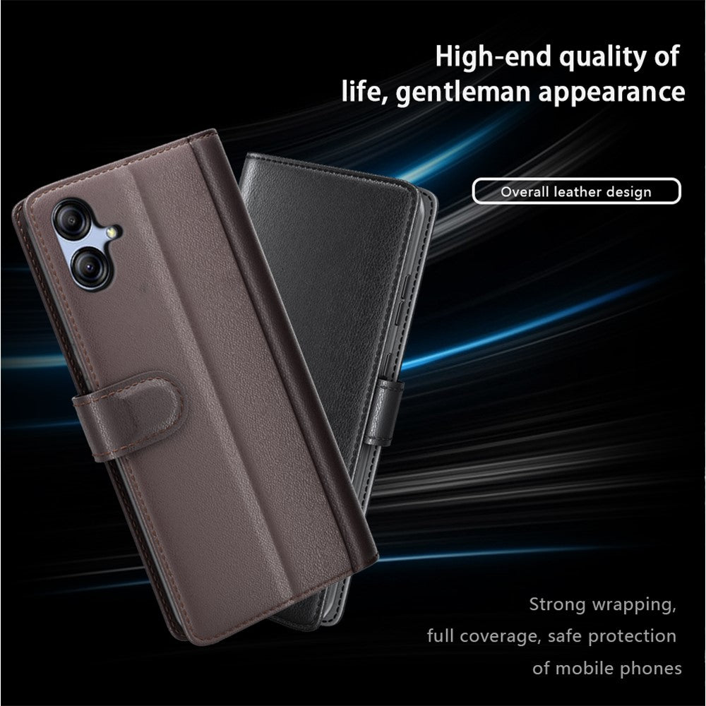 Til Samsung Galaxy A04e 4G / F04 4G / M04 4G etui ægte splittet læder telefoncover med kortholder og stativfunktion