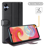 Til Samsung Galaxy A04e 4G / F04 4G / M04 4G etui ægte splittet læder telefoncover med kortholder og stativfunktion