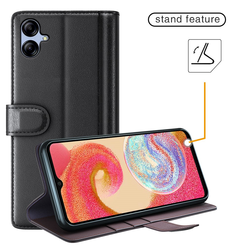 Til Samsung Galaxy A04e 4G / F04 4G / M04 4G etui ægte splittet læder telefoncover med kortholder og stativfunktion