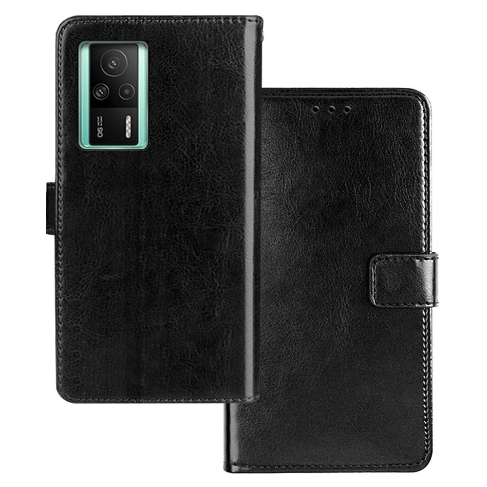 IDEWEI Crazy Horse Texture Phone Case For Xiaomi Redmi K60E 5G, Magnetic Closure Wallet Stand PU Leather Phone Shell