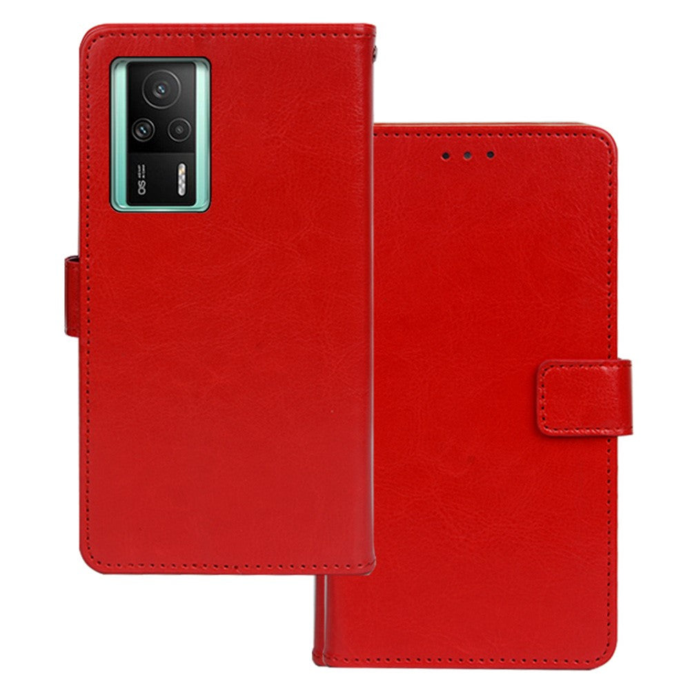 IDEWEI Crazy Horse Texture Phone Case For Xiaomi Redmi K60E 5G, Magnetic Closure Wallet Stand PU Leather Phone Shell