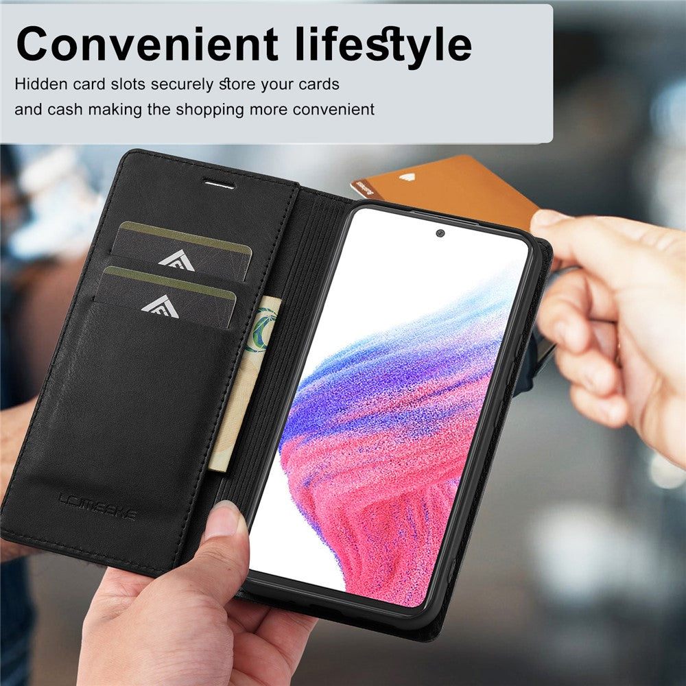 LC.IMEEKE Til Samsung Galaxy A54 5G Anti-ridse PU Læder Flip Cover Telefonpung RFID Blokerende Stander Magnetisk Absorption Stødsikkert Telefoncover