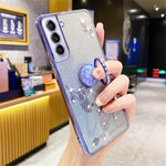 KADEM For Samsung Galaxy S21 5G / 4G TPU Case with Kickstand Glitter Flower Pattern Rhinestone Decor