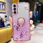 KADEM For Samsung Galaxy S21 5G / 4G TPU Case with Kickstand Glitter Flower Pattern Rhinestone Decor