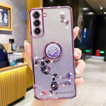 KADEM For Samsung Galaxy S21 5G / 4G TPU Case with Kickstand Glitter Flower Pattern Rhinestone Decor