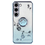 KADEM For Samsung Galaxy S22+ 5G TPU Case with Kickstand Glitter Flower Pattern Rhinestone Decor