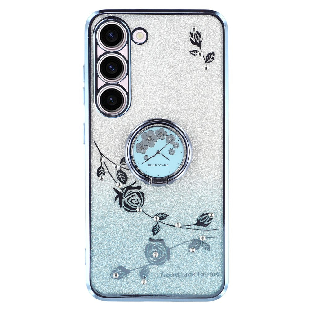 KADEM For Samsung Galaxy S22+ 5G TPU Case with Kickstand Glitter Flower Pattern Rhinestone Decor