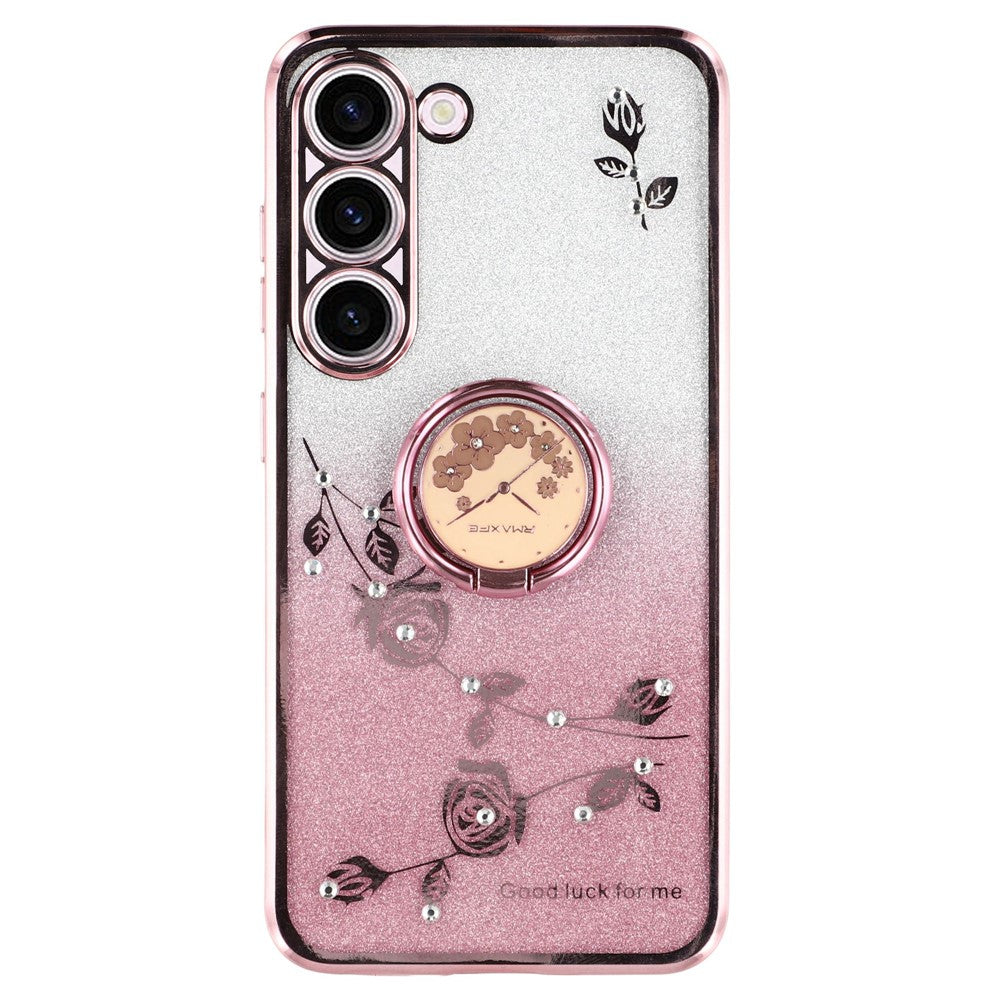 KADEM For Samsung Galaxy S22+ 5G TPU Case with Kickstand Glitter Flower Pattern Rhinestone Decor