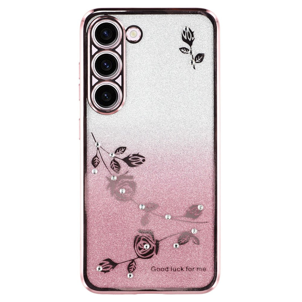 KADEM For Samsung Galaxy S22+ 5G TPU Case with Kickstand Glitter Flower Pattern Rhinestone Decor