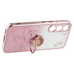 KADEM For Samsung Galaxy S22+ 5G TPU Case with Kickstand Glitter Flower Pattern Rhinestone Decor