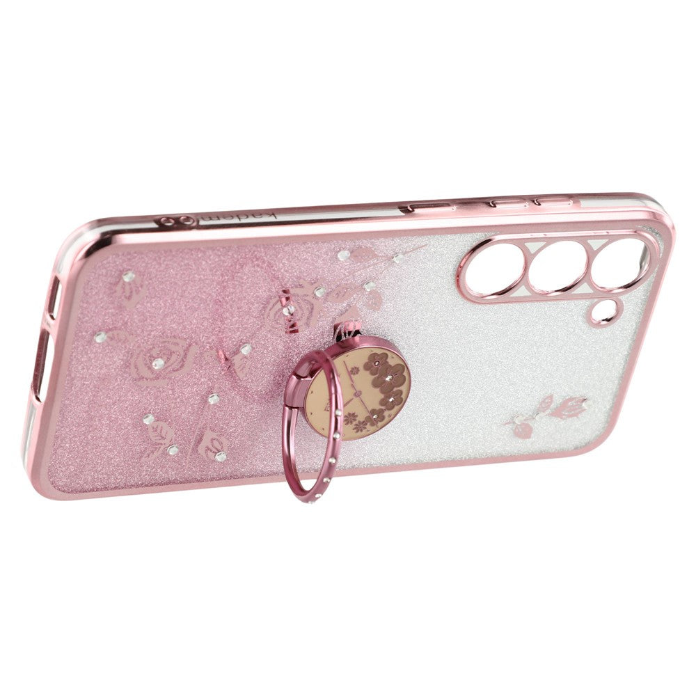 KADEM For Samsung Galaxy S22+ 5G TPU Case with Kickstand Glitter Flower Pattern Rhinestone Decor
