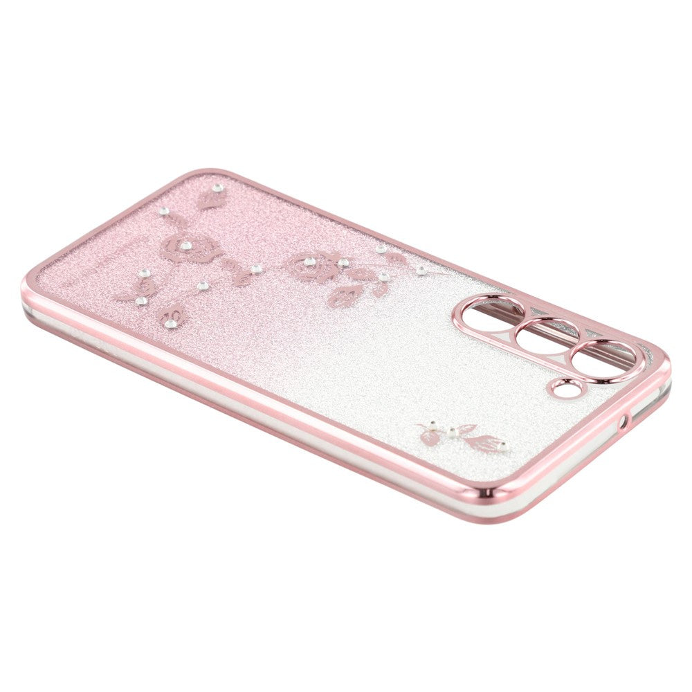 KADEM For Samsung Galaxy S22+ 5G TPU Case with Kickstand Glitter Flower Pattern Rhinestone Decor