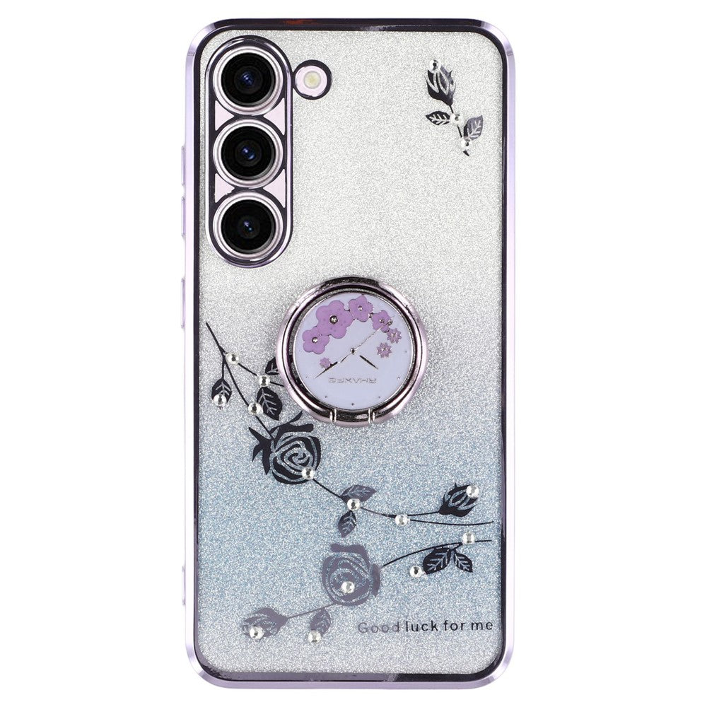 KADEM For Samsung Galaxy S22+ 5G TPU Case with Kickstand Glitter Flower Pattern Rhinestone Decor