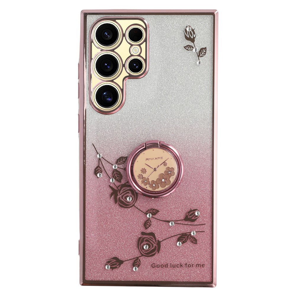 KADEM For Samsung Galaxy S23 Ultra TPU Case with Kickstand Rhinestone Decor Phone Back Cover