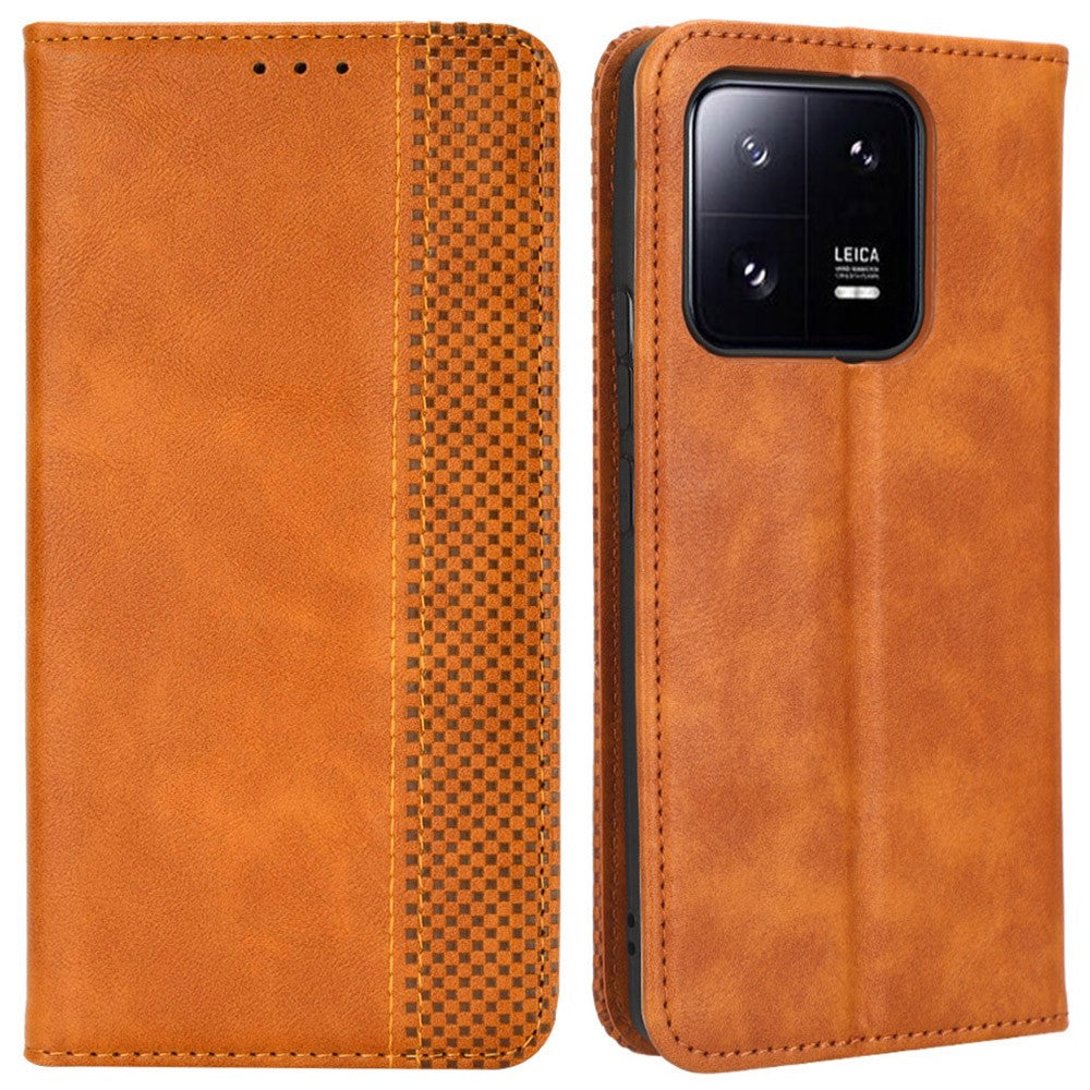 Xiaomi 13 5G Magnetiskt Autostängande mobilflip Plånboksfodral Stativ Retro Textur Präglat Mönster PU Läder Reptåligt mobilfodral