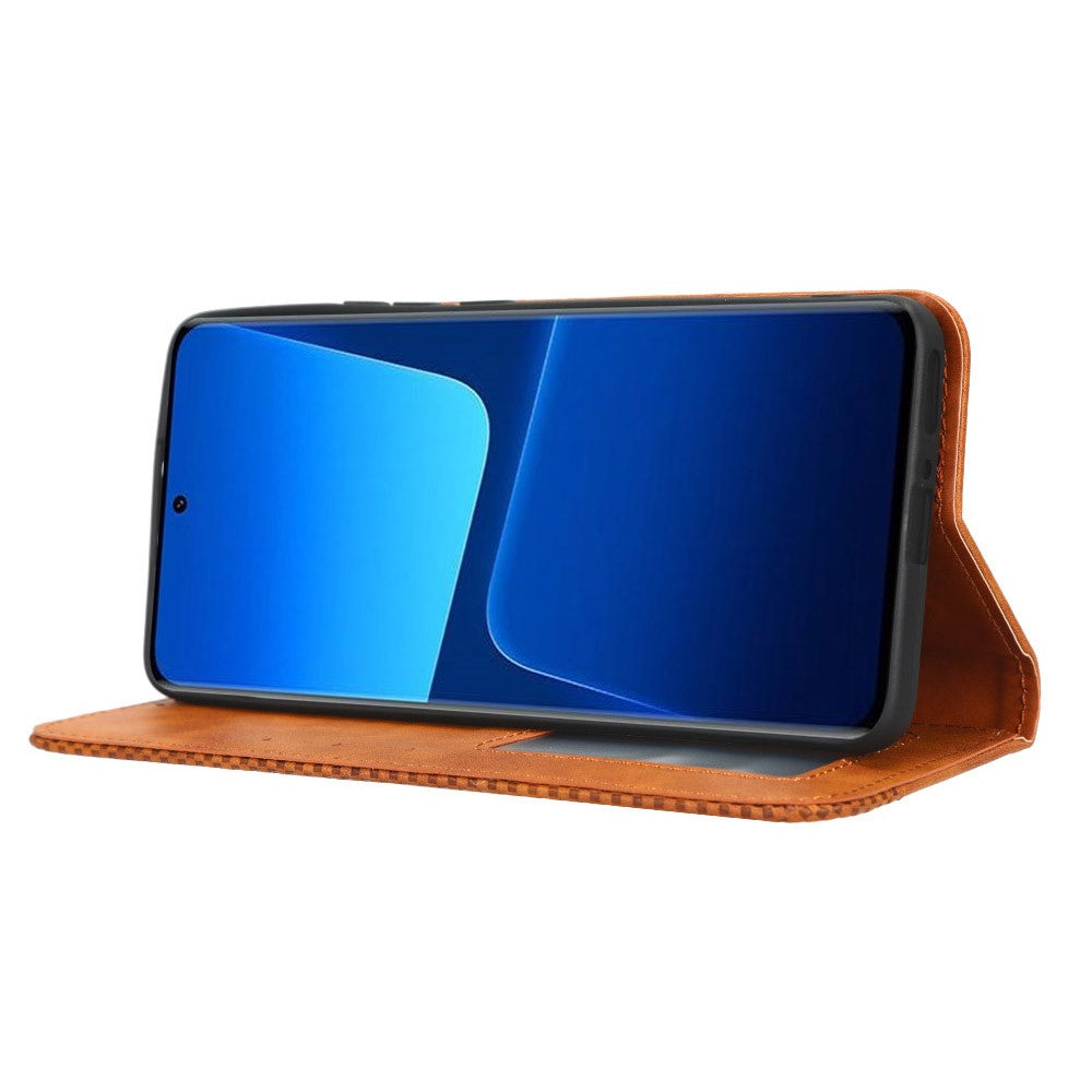 Xiaomi 13 5G Magnetiskt Autostängande mobilflip Plånboksfodral Stativ Retro Textur Präglat Mönster PU Läder Reptåligt mobilfodral