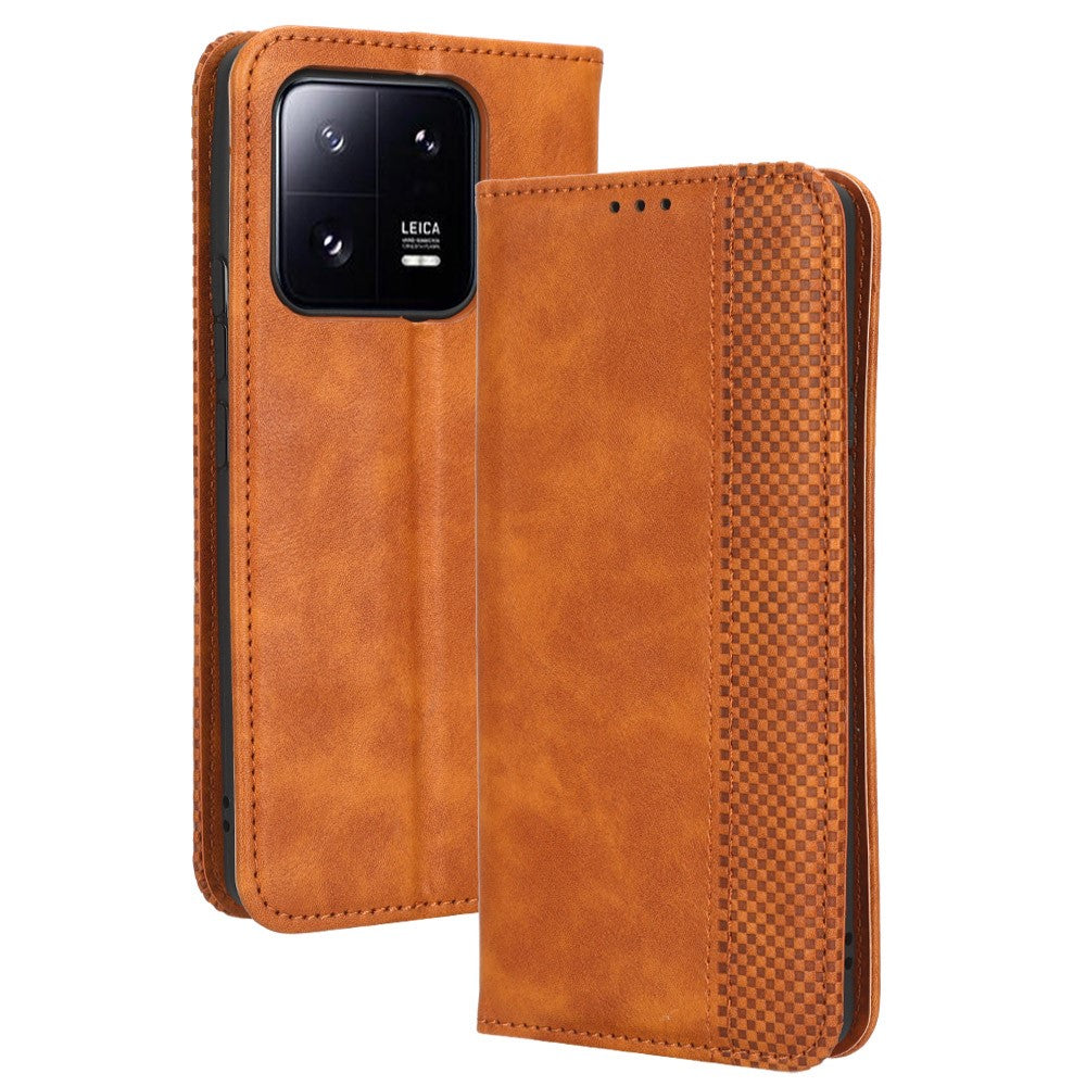 Xiaomi 13 5G Magnetiskt Autostängande mobilflip Plånboksfodral Stativ Retro Textur Präglat Mönster PU Läder Reptåligt mobilfodral