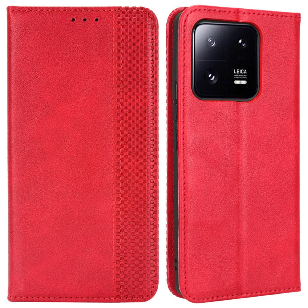 Xiaomi 13 5G Magnetiskt Autostängande mobilflip Plånboksfodral Stativ Retro Textur Präglat Mönster PU Läder Reptåligt mobilfodral