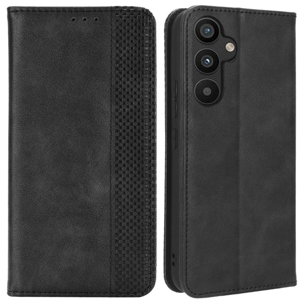 For Samsung Galaxy A34 5G Anti-fall Phone Case Stand Retro Texture Imprinted Pattern Magnetic Auto Closing Flip Leather Wallet Phone Cover