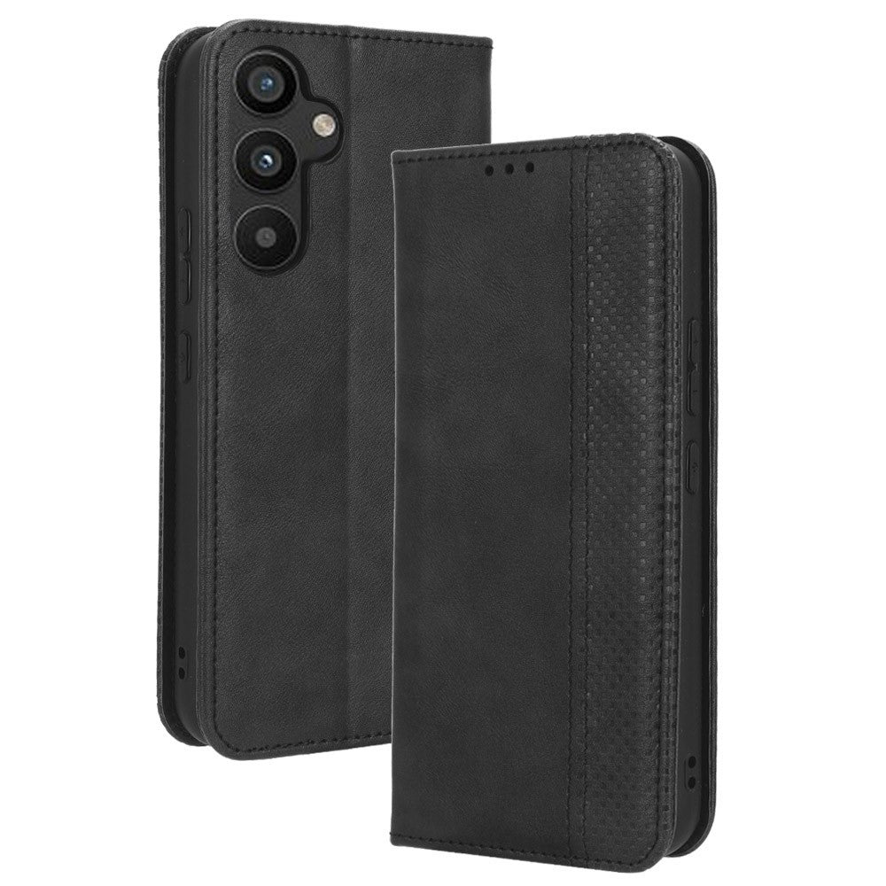 For Samsung Galaxy A34 5G Anti-fall Phone Case Stand Retro Texture Imprinted Pattern Magnetic Auto Closing Flip Leather Wallet Phone Cover