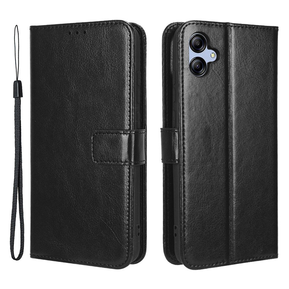Fallsäkert mobilskal för Samsung Galaxy A04e 4G / F04 4G / M04 4G, Crazy Horse-textur, magnetiskt fällbart plånboksfodral i PU-läder med rem