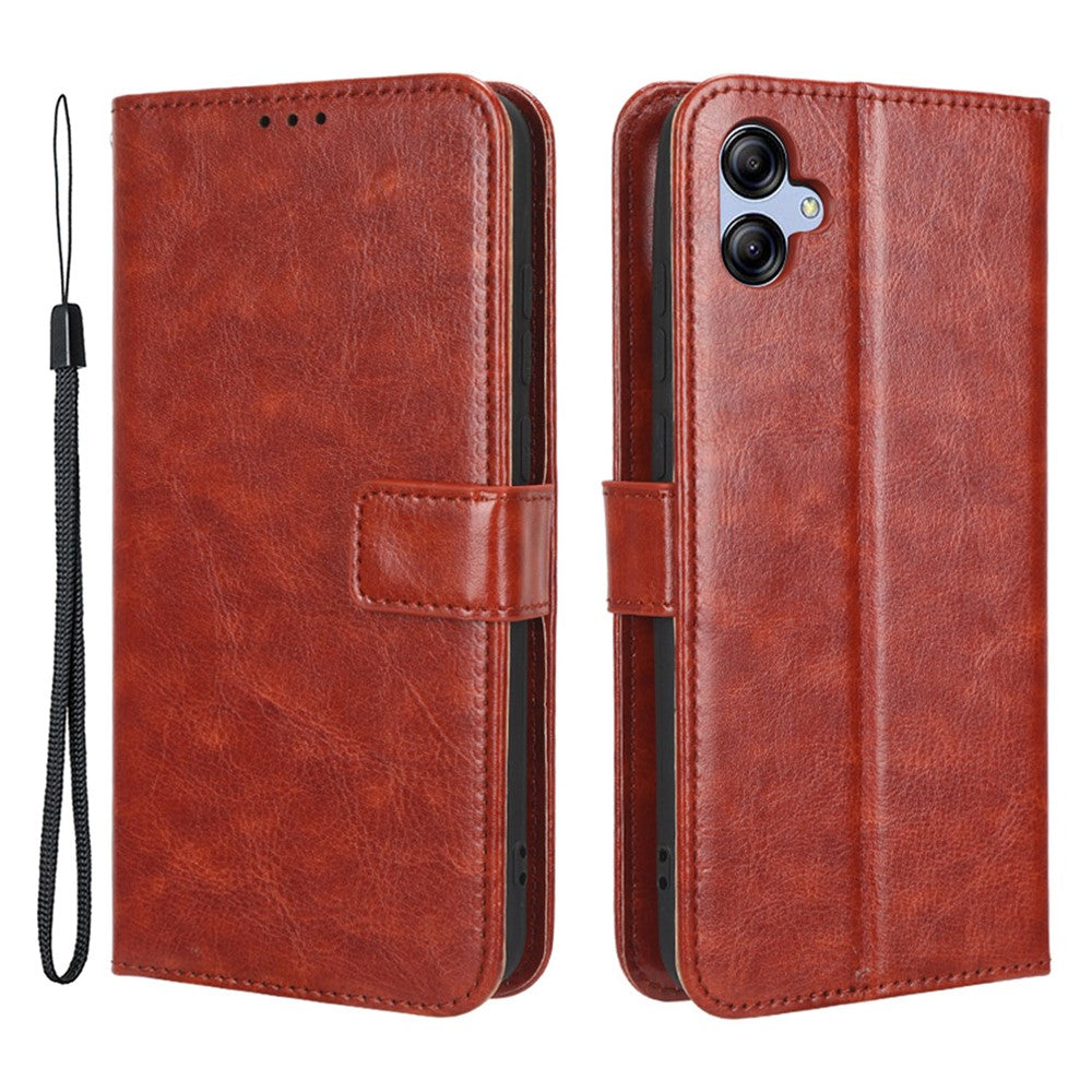 Fallsäkert mobilskal för Samsung Galaxy A04e 4G / F04 4G / M04 4G, Crazy Horse-textur, magnetiskt fällbart plånboksfodral i PU-läder med rem