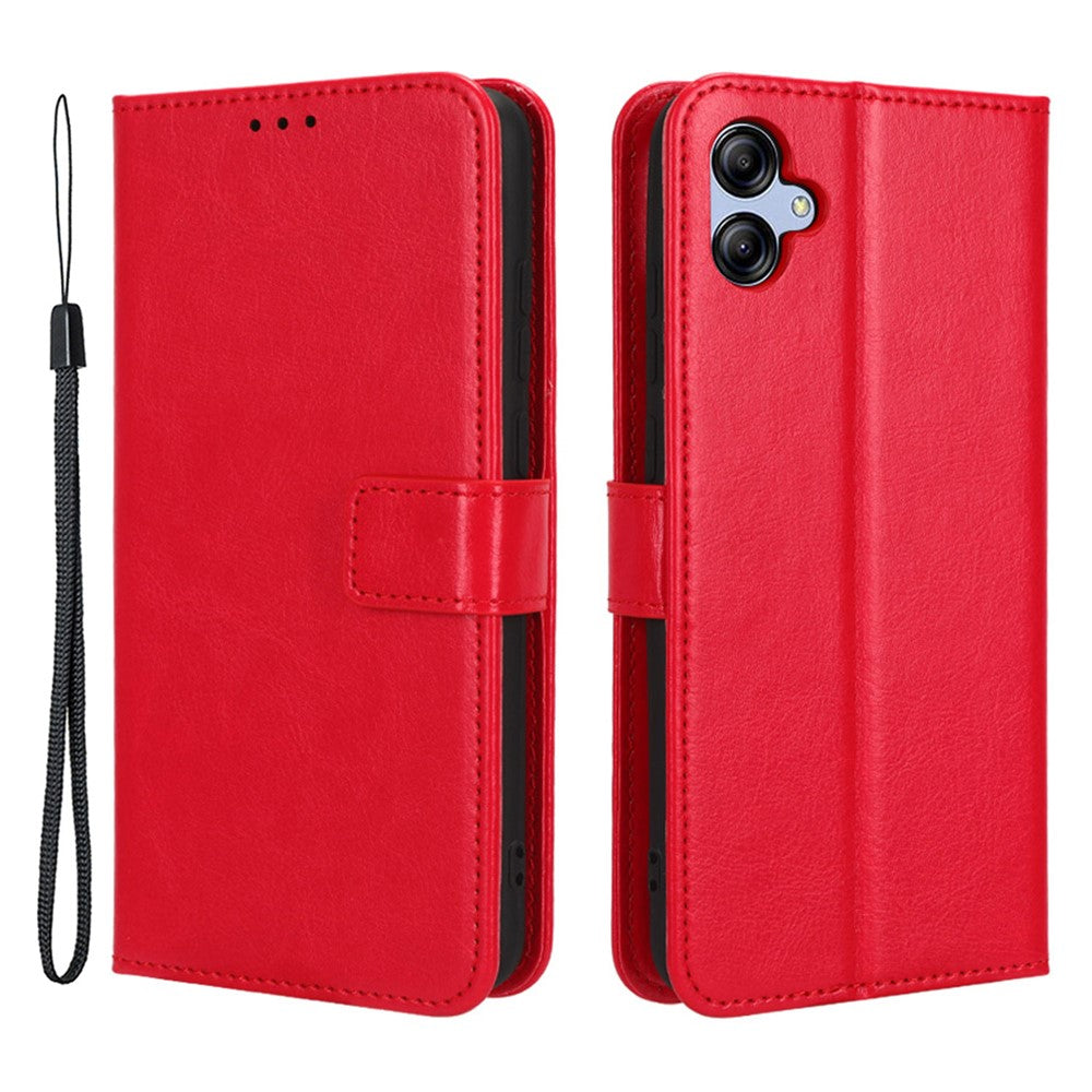 Fallsäkert mobilskal för Samsung Galaxy A04e 4G / F04 4G / M04 4G, Crazy Horse-textur, magnetiskt fällbart plånboksfodral i PU-läder med rem