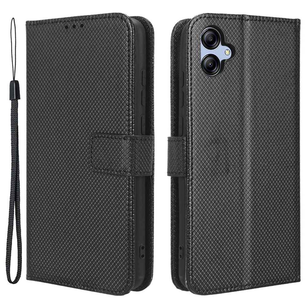 Til Samsung Galaxy A04e 4G / F04 4G / M04 4G Magnetisk Lukkebeskyttende Telefoncover Diamant Tekstur PU Læder Foldbart Stativ Flip Pung Telefoncover