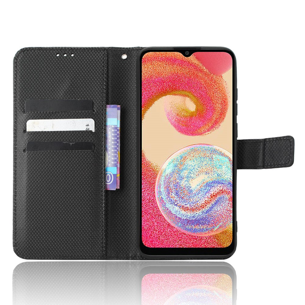 Til Samsung Galaxy A04e 4G / F04 4G / M04 4G Magnetisk Lukkebeskyttende Telefoncover Diamant Tekstur PU Læder Foldbart Stativ Flip Pung Telefoncover
