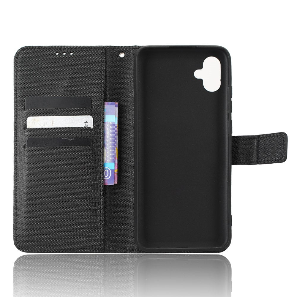 Til Samsung Galaxy A04e 4G / F04 4G / M04 4G Magnetisk Lukkebeskyttende Telefoncover Diamant Tekstur PU Læder Foldbart Stativ Flip Pung Telefoncover
