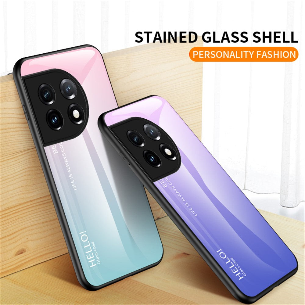 OnePlus 11 5G Gradient Color Phone Case Reptåligt Härdat Glas + PC Baksida TPU Ram Hybrid Skal
