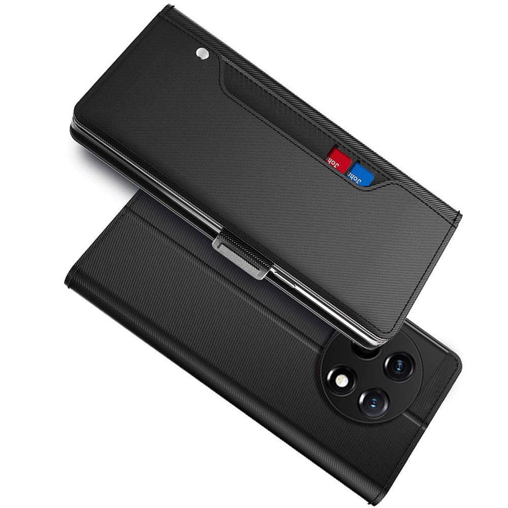 Fallskyddande mobilskal för OnePlus 11 5G, PU-läder+TPU vikbart stativ korthållare magnetiskt mobilskal med sminkspegel